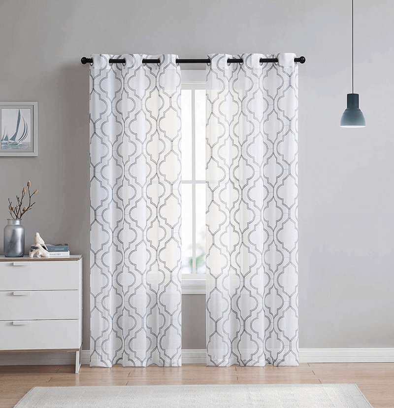 CURTAIN EMB SHEER PNL PR WHITE