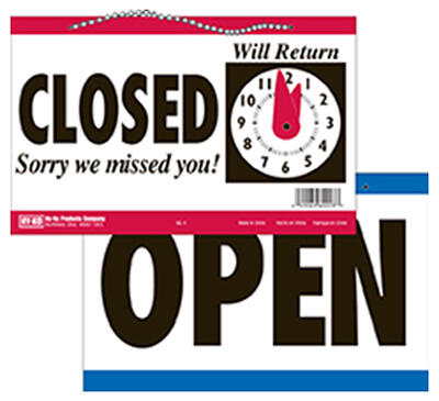 Hy-Ko Open And Closed Clock Sign  7x9-1/2 Inch  1 Each CL-1