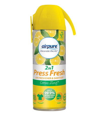  Airpure  Press Fresh 2 in 1 180ml Citrus Zing  1 Each PF2IN1-083CZ: $8.24