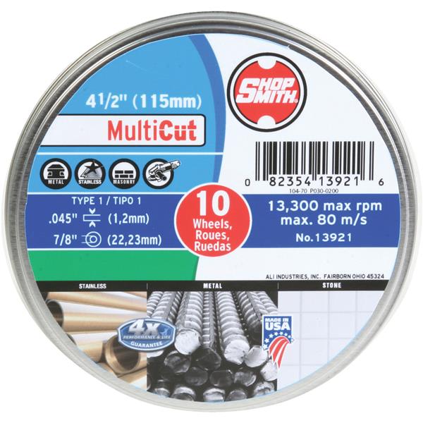 Shopsmith Multi Cut Cutting Wheel 4-1/2 Inch 10 Pack 13921 | M&C Home Depot